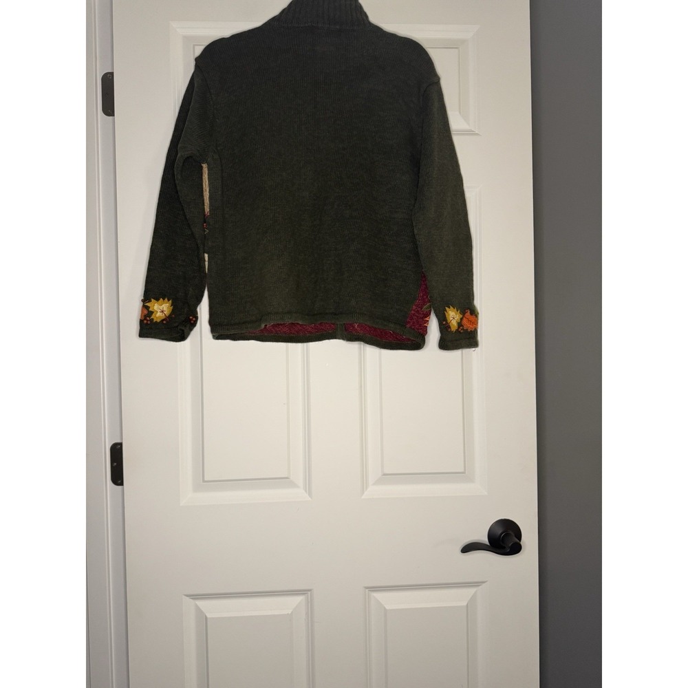 Vintage Tiara International Fall Embroidered Cardigan Sweater Green Multicolor - Picture 2 of 2